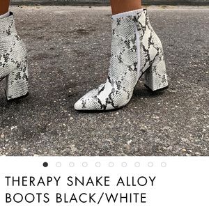 Black and white snake skin booties